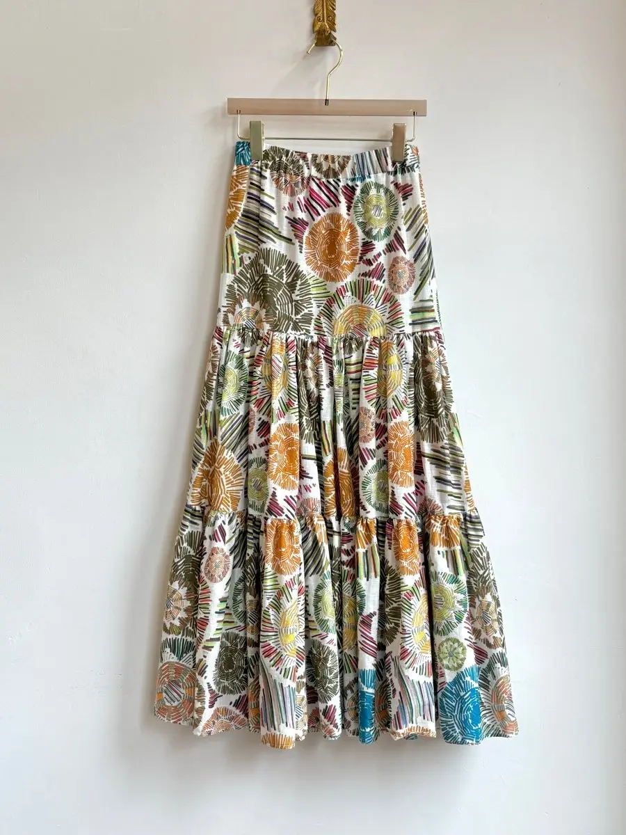 Mexican Print Cotton Maxi Skirt