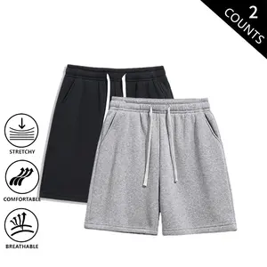 Men’s Summer Casual Stretch Breathable Bermuda Athletic Jogger Shorts, 2-Pack, Loose Straight Cut