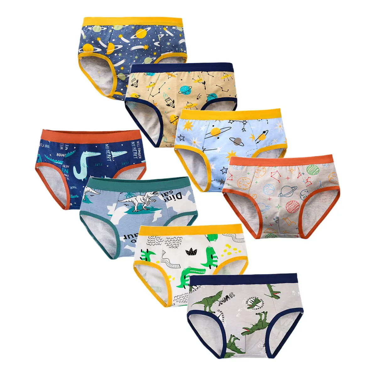 8 Pack Boys' Cotton Triangle Briefs with Cartoon Prints, Soft Breathable All Season Underwear for Kids 3-12 Yrs, Breathable Underclothes, Print Briefs, Cotton Toddler Underwear, Play