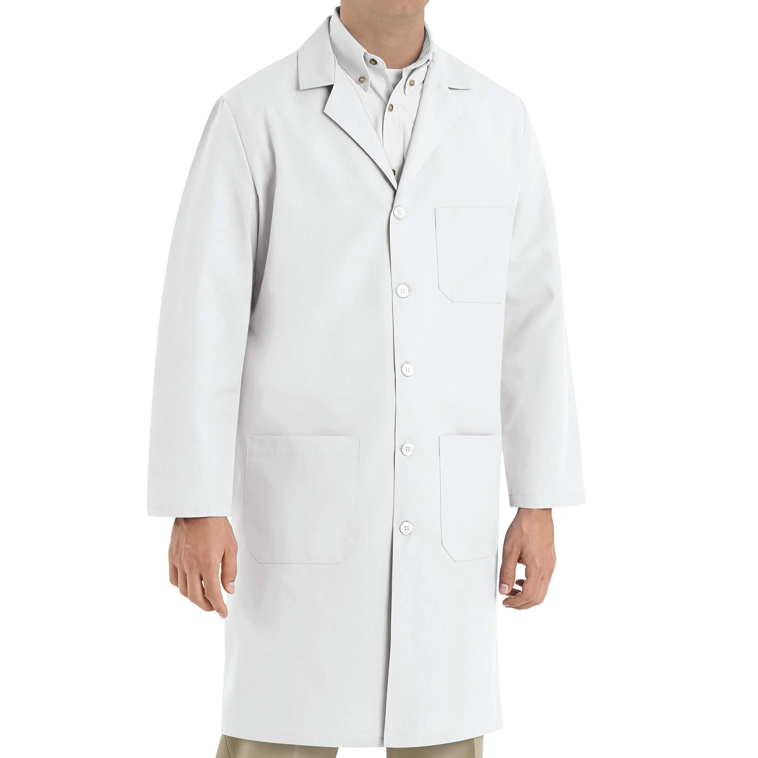 Men's Classic Medical Lab Coat - Breathable Polyester-Cotton Workwear with 3 Exterior Pockets, Side Vents, Wrinkle-Resistant, Uniforms, Garment