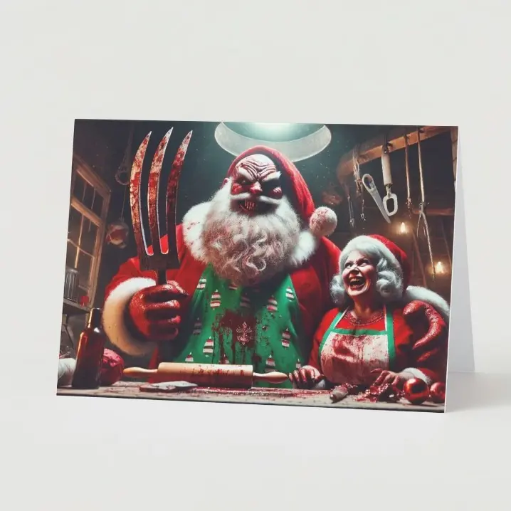 Evil Santa and Mrs. Claus Horror Christmas Card Set - Premium Quality Cardstock with Matte Finish funny greeting card set humorous gift