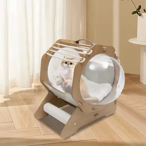 Cat Dog MDF Modern Pet Bed House Spaceship Space Capsule with Cushion Cat Bed with Acrylic Dome Wooden Cat Bed Capsule