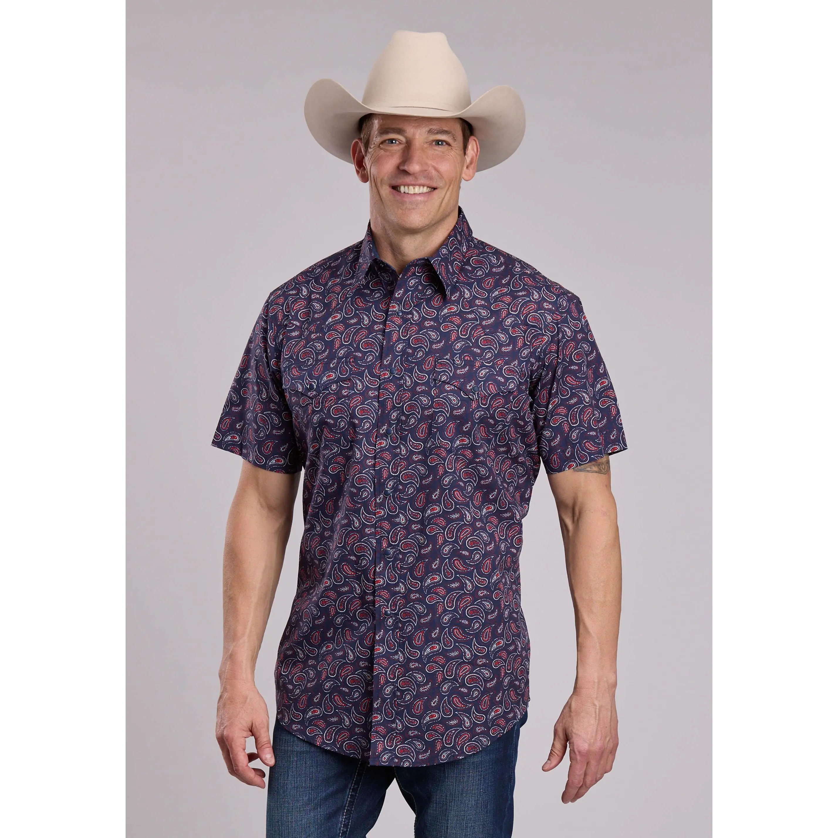 Mens Roper Paisley Stamps Short Sleeve Snap Shirt