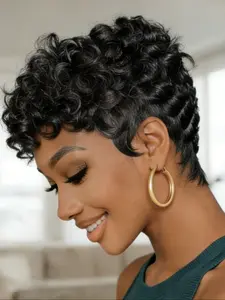 6 Inches Pixie Cut Wig Curly Human Hair Wigs for Women, Natural Short Bob with Bangs, Stylish & Versatile Hairstyle, Kinky Curly Wig