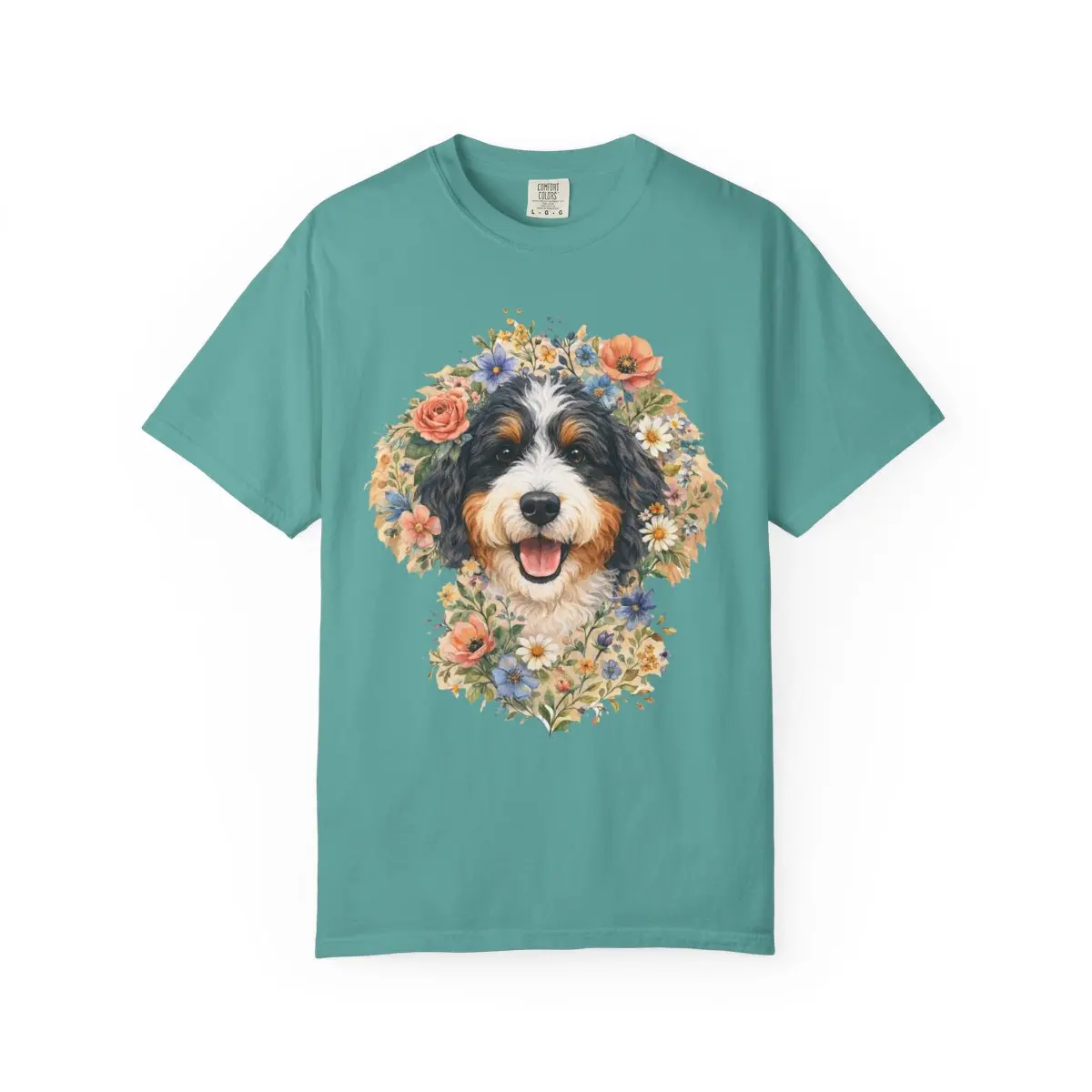 Bernedoodle Dog Mom Shirt Floral Pet Portrait Tee Comfort Colors Relaxed Fit