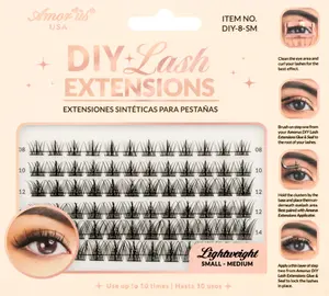 Amor Us USA DIY Lash Extensions #8 - Affordable Faux Mink Synthetic Eyelash Makeup for Everyday Use - Lightweight Small-Medium Size - Up to 10 Uses - C-Curl Effect - Easy Application - Customizable Style