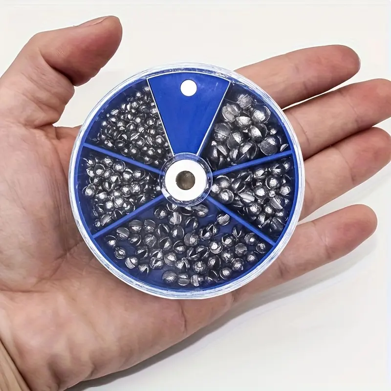 Round Lead Split Shot Sinker Kit - Fishing Equipment, 210pcs-Blue Box Multi-Size Removable Terminal Tackle for Freshwater Angling and Saltwater Fishing, 5 Sizes, Underwater Fishing Sinkers & Weights
