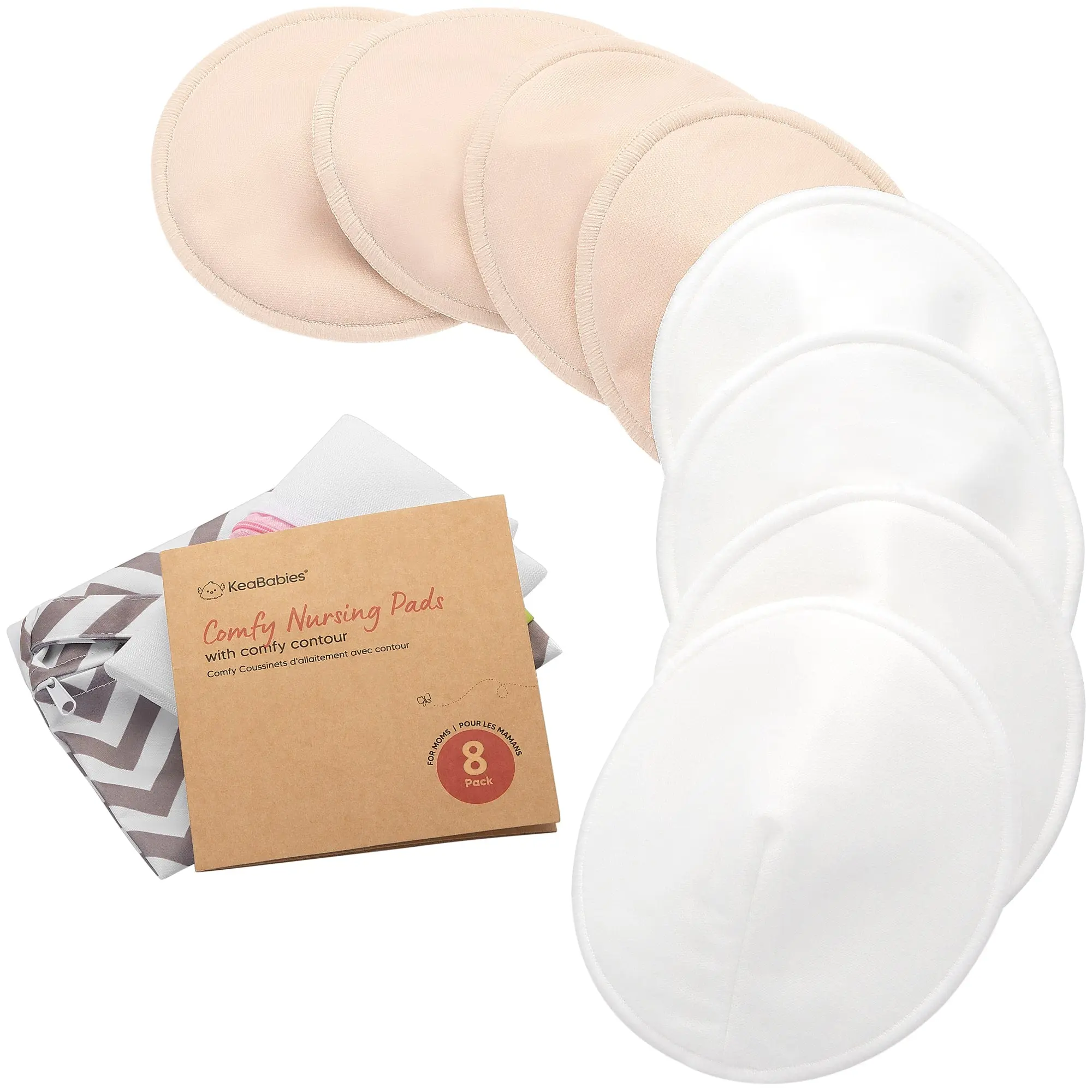 Organic Nursing Pads - 8 Washable Breast Pads for Breastfeeding, Wash Bag,Viscose Derived from Bamboo Reusable Nipple Covers for Breastfeeding Essentials,Soft & Absorbent (Bare Beige)