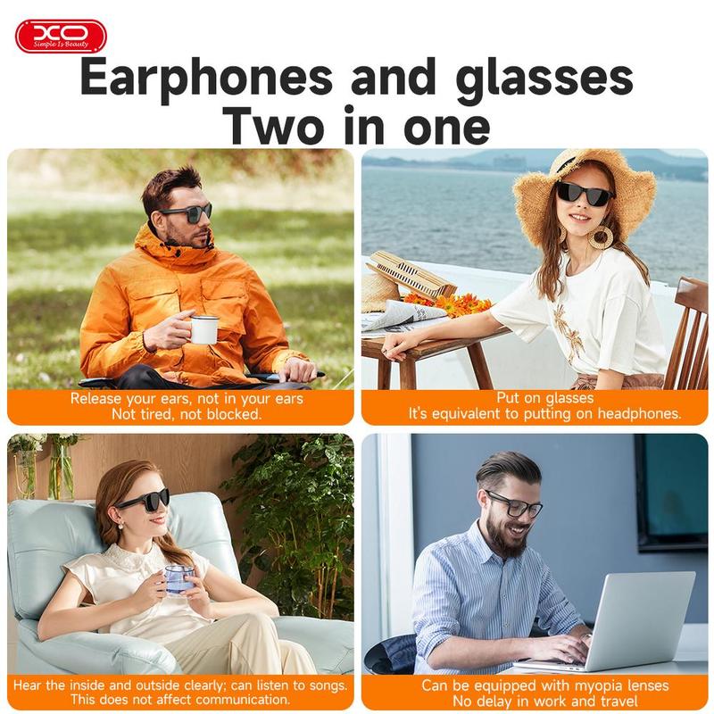 Smart Glasses Listenable Songs,Wireless Headphone Smart Glasses for Mobile Phone,200H Standby Time Long Battery, Athletic/Outdoor UV Protection and Voice Control Audio Charging Earbuds, Summer, Waterproof
