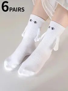 6 pairs of couple midsocks, cute eyes cartoon, fun and fashionable, best friend gift set