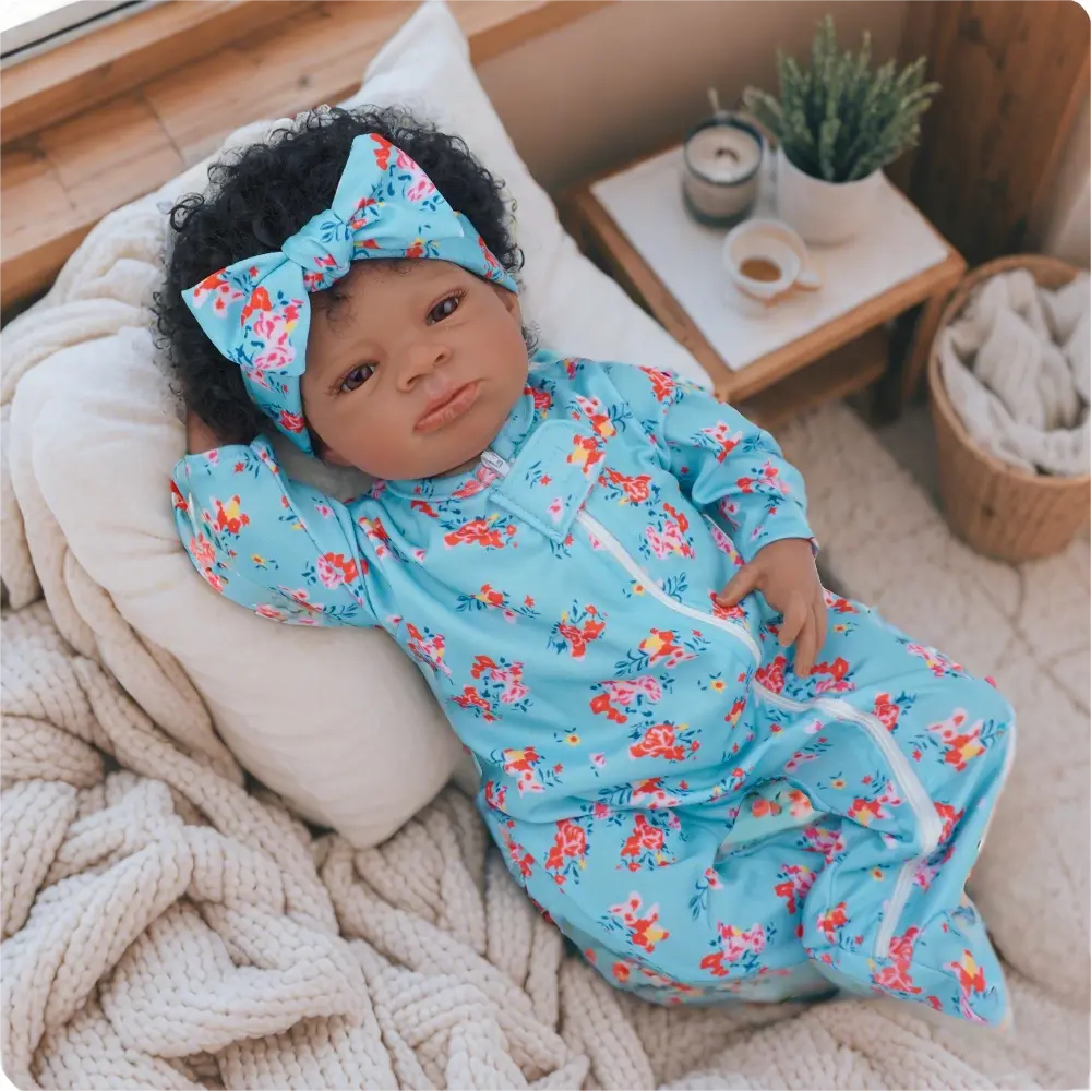 Lifelike Reborn Baby Dolls Black, 20inch Lanny Realistic Black Newborn Real Life Baby Dolls Soft Vinyl Baby Dolls with Clothes and Toy Gift for Kids Age 3+