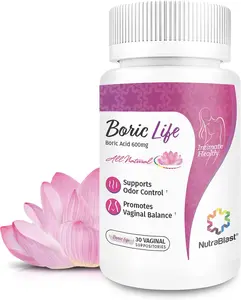 NutraBlast Boric Acid Vaginal Suppositories - 100% Pure Made in USA - Boric Life Intimate Health Support (30 Count)