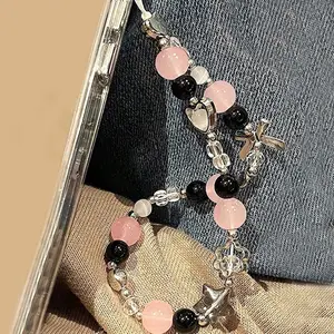 Cute Bow & Heart Design Beaded Phone Chain, Fashionable Phone Lanyard, Phone Wrist Strap, Phone Charm, Mobile Phone Decoration Accessories, Mobile Phone Accessory for Women & Girls