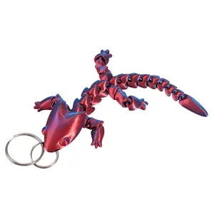 Printed Jointed Dragon Gecko Backpack Car Keychain Pendant Movable Plastic Keychain Various Styles