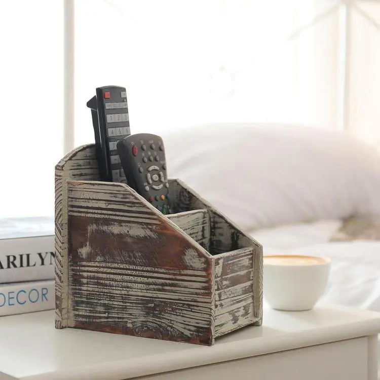 Rustic Torched Wood Remote Control Holder