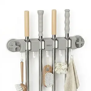 Versatile Suction Cup Mop and Broom Holder - No-Drill Wall Mounted Organizer, Heavy Duty Self-Adhesive Tool Rack for Kitchen, Laundry & Garage, Ultimate Space Saving Home Hack