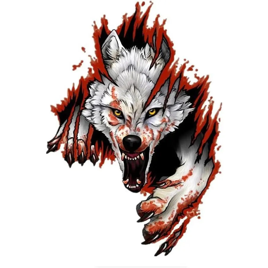 3D Reflective Blood Wolf Vinyl Car Stickers Decals Waterproof 1PC Right