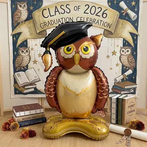 Standing Owl Graduation Theme Balloon, Aluminum Foil Thick Material, 4D Inflatable Standing, Graduation Party Decor, Photo Props, Event Supplies