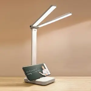 Foldable LED Desk Lamp with Phone Holder - Dual Head, Touch Control, 3 Color Modes, Eye-Caring Study Light