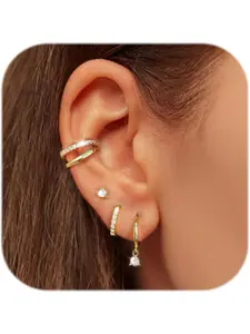 4 Pairs S925 Sterling Silver Hoop Stud Earrings Set for Women Small Gold Hoop Earring Sets for Multiple Piercing Dainty Gold Huggie Earrings Hypoallergenic Earring Stacks,B Stud Earring Jewelry