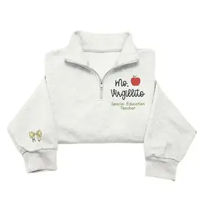 Custom Teacher Name Embroidered Quarter Zip Sweatshirt - Back to School, Personalized Embroidery Teacher Sweatshir, Birthday Teacher or Appreciation Gift