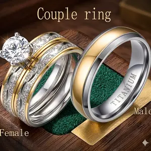 3PCS Matching Couple Rings Set – 18K Gold Plated His & Hers Rings, Wedding Engagement Promise Rings, Romantic Gift for Anniversary, Valentine’s Day & Christmas