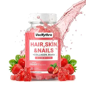 VecNythra Biotin Gummies for Hair, Skin And Nails - with Biotin, Vitamin C, E, Strawberry Flavored Gummies, Dietary Supplement