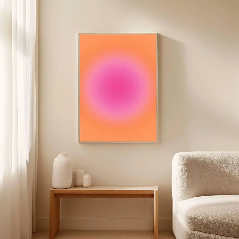 Aura Print No.1 Pink and Orange Aura, Trendy Wall Art, Aesthetic Room Decor, Gradient Art Print, Spiritual Poster - No Frame