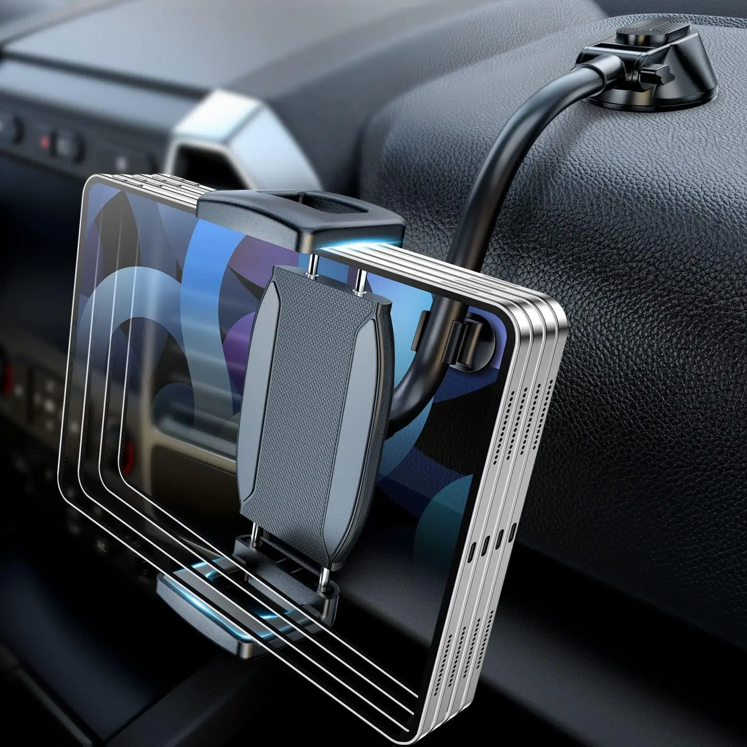 Tablet Holder for , 1.57" Extra Deep Clamp for iPad for  Dashboard Gooseneck iPad Dash Mount Windshield 360 Rotating Suction Cup Mount for 6"-11" Tablet
