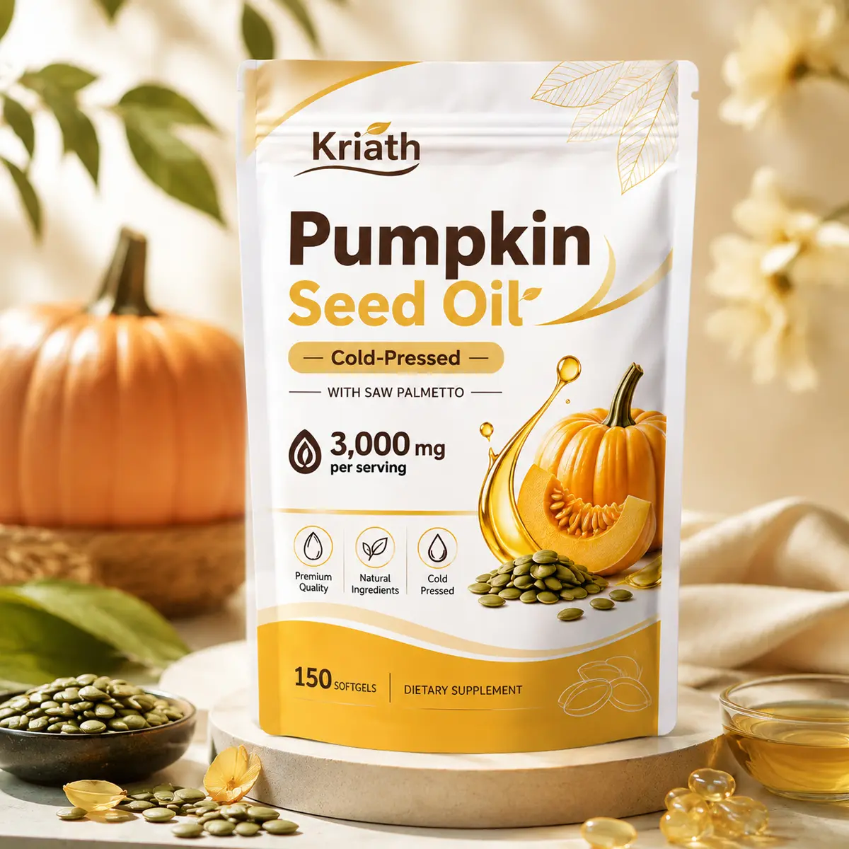 Pumpkin Seed Oil & Saw Palmetto Softgels | Plant-Based Herbal Blend | Daily Supplement