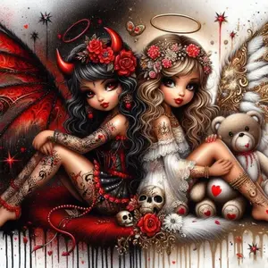 Diamond Art Painting Kits Crafts Stickers Cartoon Whimsical Fantasy Devil Girls Yin-Yang Duality Mosaic Set Embroidery 5D DIY Cross Stitch Luxury Room Home Party Wall Decor Family Friends Teachers Holidays Gift Flower Embroidery Handcraft Handicraft