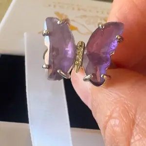Purple Butterfly Ring with Amethyst Stones and Gold Accents for Women's Fashion Jewelry