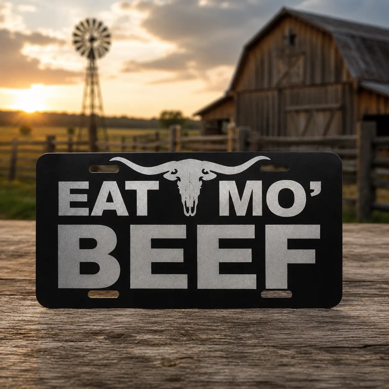 Eat Mo’ Beef Longhorn Vanity Plate – Western Cattle Skull Design, Ranch Cowboy Country Style Decorative Auto Tag, Farm Truck License Plate for Car & Pickup