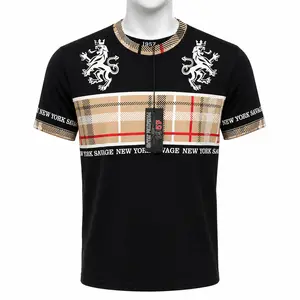 Men’s Urban Graphic T-Shirt - Lion Crown & Plaid Stripe Design - Short Sleeve Streetwear