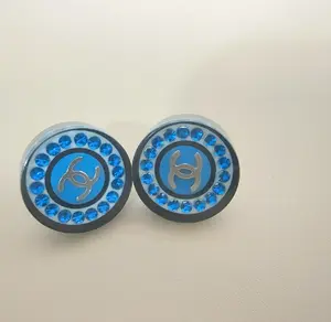 Pre-owned Chanel Blue & Black Resin Crystal CC Lifebuoy Earrings a9954