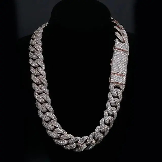 VVS Moissanite Cuban Link Necklace 10K White Gold plated 925 Silver Men