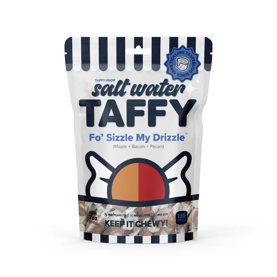 Taffy Shop, Fo' Sizzle My Drizzle Salt Water Taffy - Maple Bacon Pecan Soft, Sweet & Chewy Candy