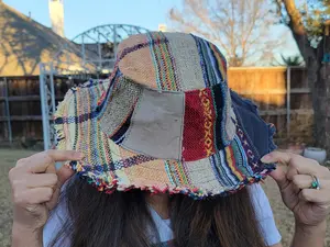 Namaste Fashionable Unisex Multicolor Handmade Flowers Hippie Durable Patchwork Eco-Friendly Organic Hemp Wire Rim Hat