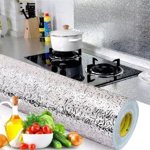 Marble Pattern Kitchen Backsplash Wallpaper, Peel & Stick Self Adhesive Waterproof Aluminum Foil Contact Paper, Oil-Proof Heat Resistant Wall Sticker