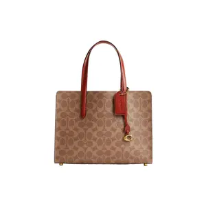 Coach Carter 28 Embroidered Logo Classic Monogram Leather And PVC Tote Bag For Women In Brown
