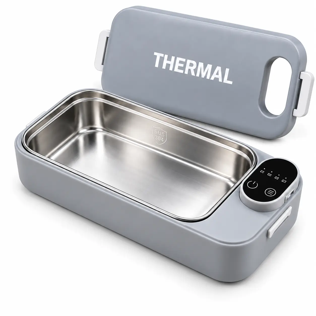 2026 New Portable Timer-controlled，Rechargeable Electric Heated Lunch Box with Smart Timer, 304 Stainless Steel Liner, No Water Needed, Rechargeable & Plug-In Use, Dusk Gray