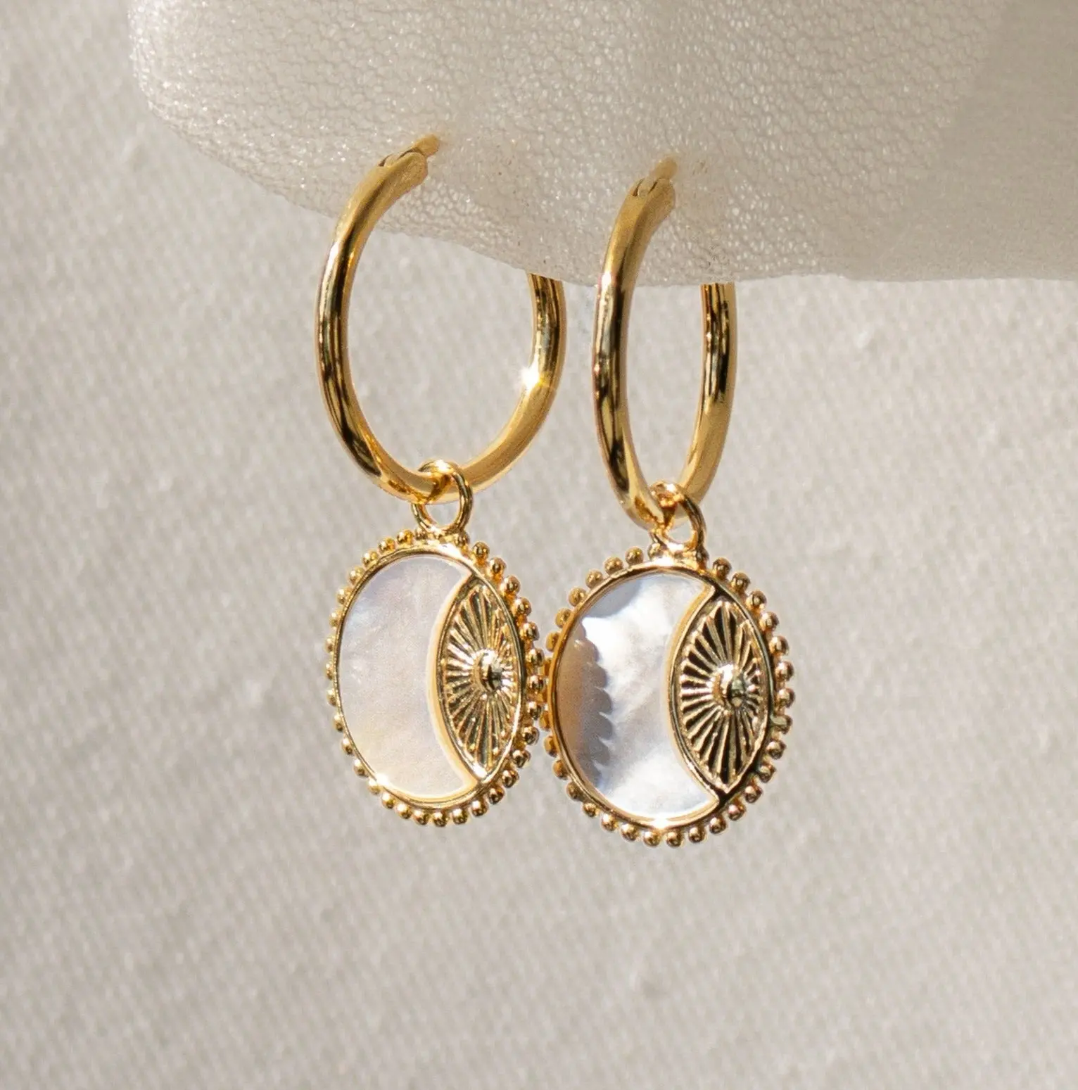 Pia Pearl Coin Hoops by Caitlyn Minimalist - Celestial Sun Charm Dangle Earrings - Summer Jewelry - Best Friend Gift