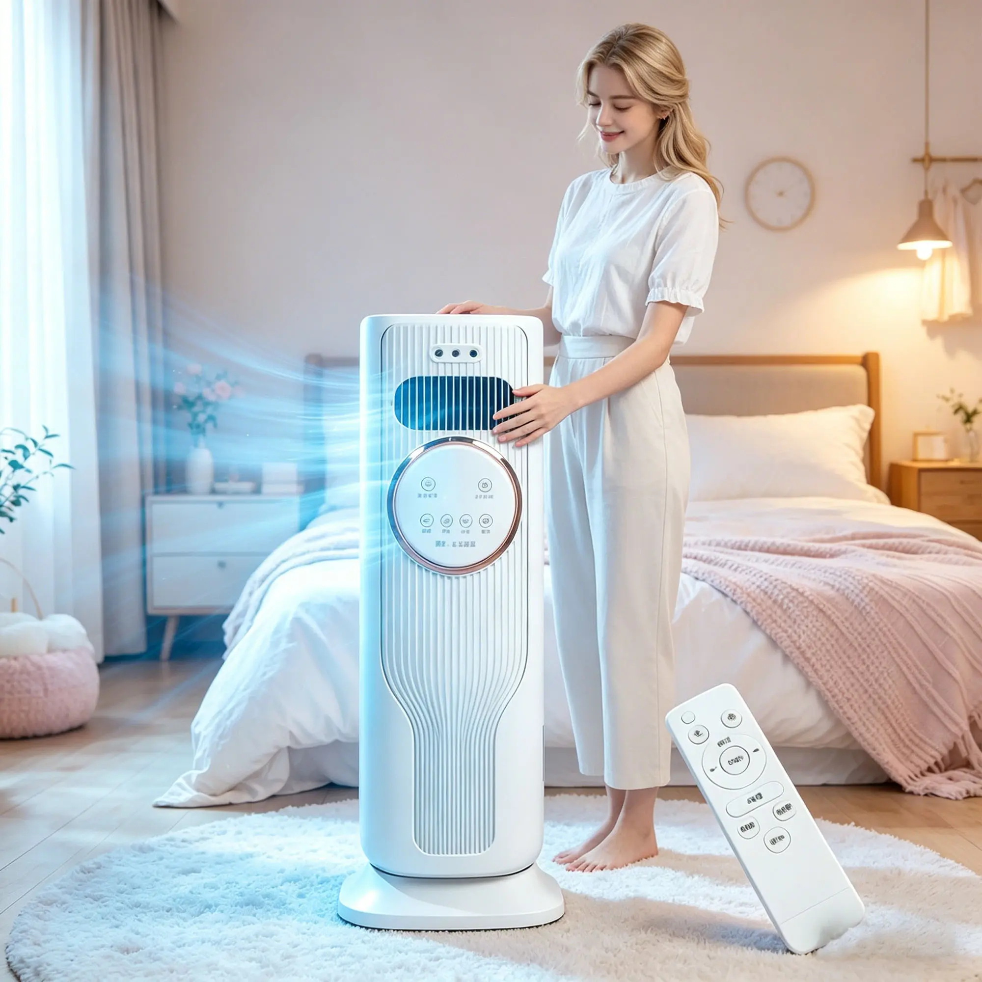 Smart Bladeless Tower Fan Combo – 3 Fan Speeds, 2 Heat Modes, Remote Control, Auto-Off & Overheat Protection, Perfect for Home & Office