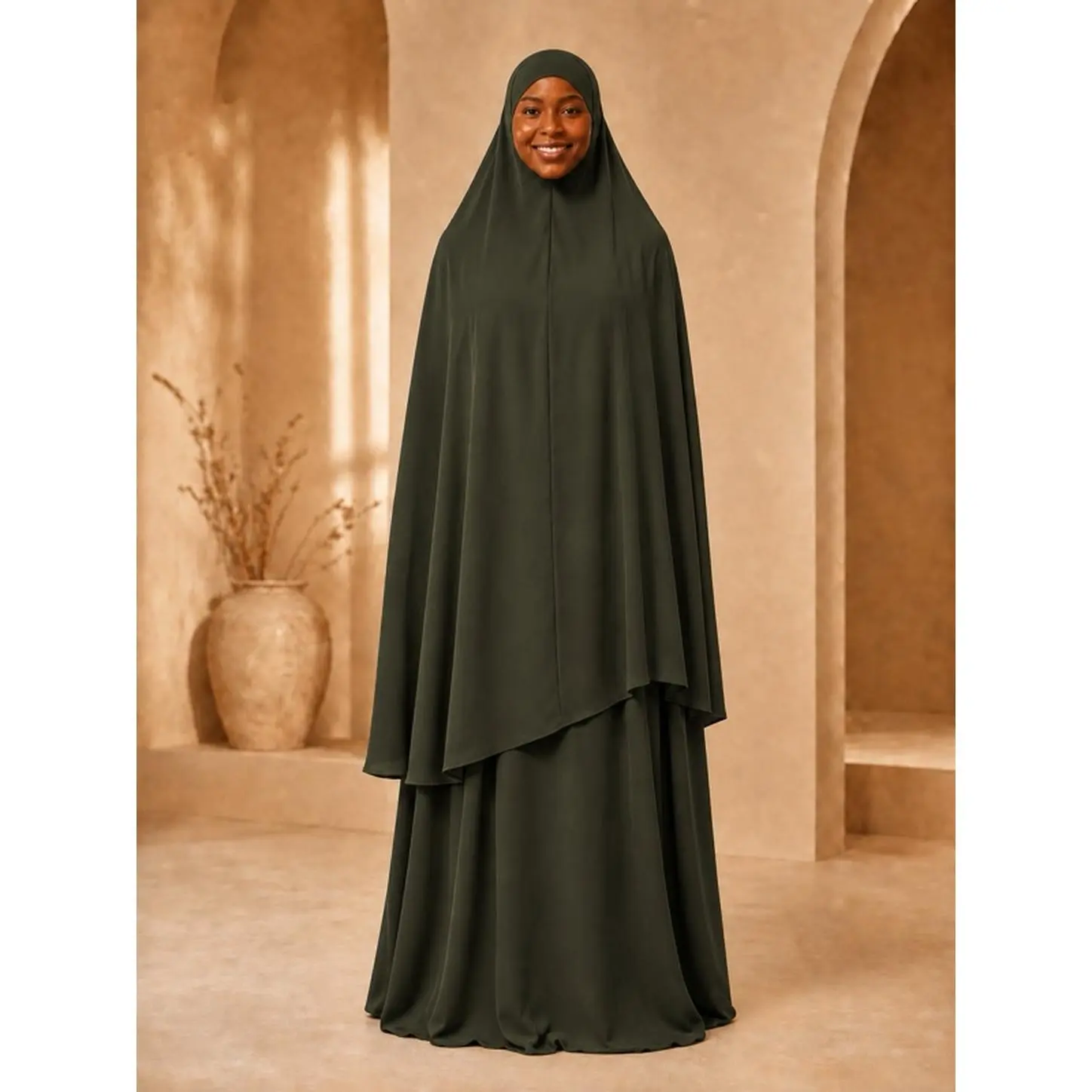 Green Size 56, 56, 58 Elegant Two-Piece Islamic Prayer Set with Long Flowing Khimar & Full-Length Maxi Dress for Daily Salah, Mosque Visits, Ramadan, Umrah, Hajj, and Everyday Modest Wear