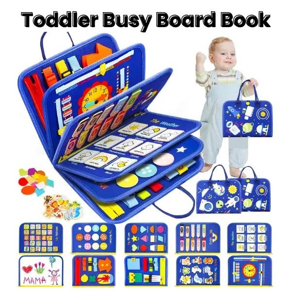 Busy Board for Toddlers Toys Preschool Learning Activities with Life Skills, Alphabet, Number, Shape, Color, Animal, Weather - Toddler Boy Learning Educational Toys, Travel Toys