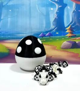 3D Printed Dragon with Egg, Articulated White and Black Mushroom Baby Dragon,6 Inches Fidget ADHD Autism Toy, StressRelief Toy