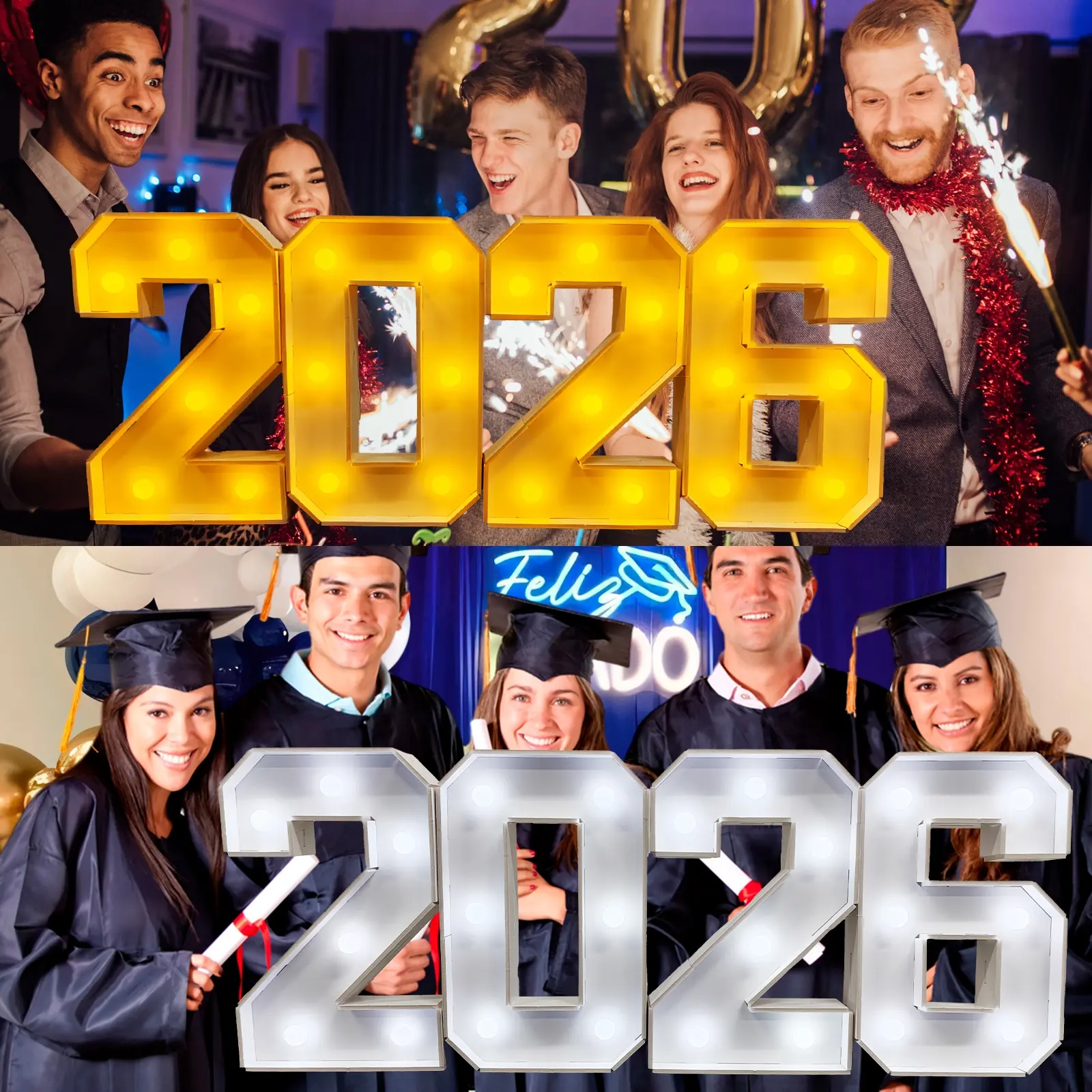 2026 Digital Light Sign Set, Marquee Light Up Numbers 2026 New Year Decoration, Graduation Party Decor, Birthday Anniversary, Warm/Cool Mosaic Numbers, Cool Lights, DIY Pre-Cut Borders, Led Home Decor, Led Lit