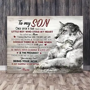1 Piece Wooden Frame Canvas Painting Lion Mom Canvas Poster "To My Son, Being Your Mom Is My Eternal Happiness" Picture Print Wall Art, Modern Home Decoration, Suitable for Office Living Room Decoration Wall Art Decoration with Frame