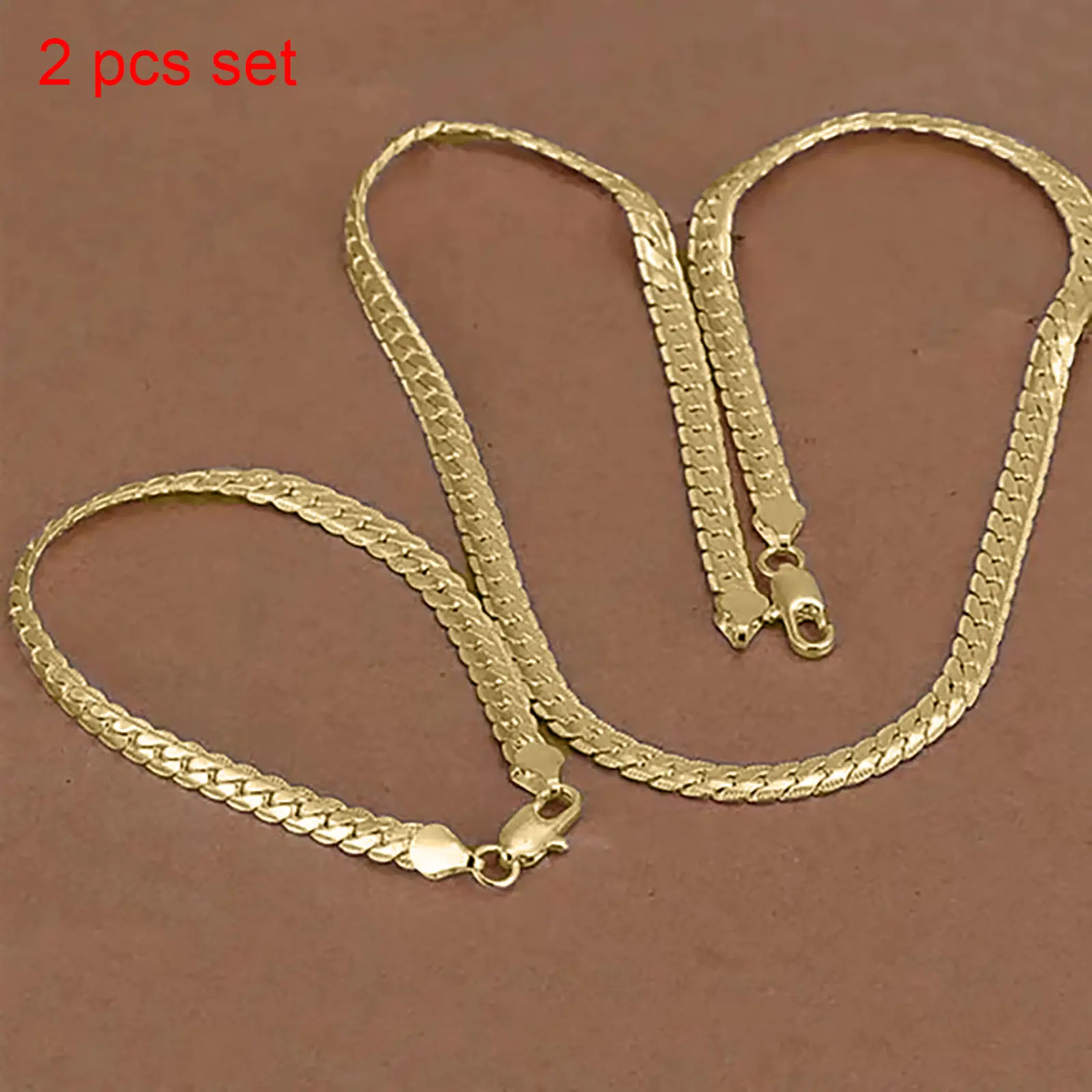 18K gold-plated Full-side  necklace and bracelet Vintage Feel Stainless Steel Anti-Rust Technology Waterproof Sweatproof Perfect Christmas Gift for men and women Width 5mm, Length 18/20/24 inches