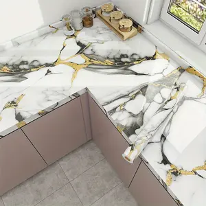 PET Self Adhesive Kitchen Film Waterproof Oil Resistant and Marble Patterned Peel and Stick Application Removable with No Residue Heat Resistant Ideal for Home Decor and Cabinet Renovation